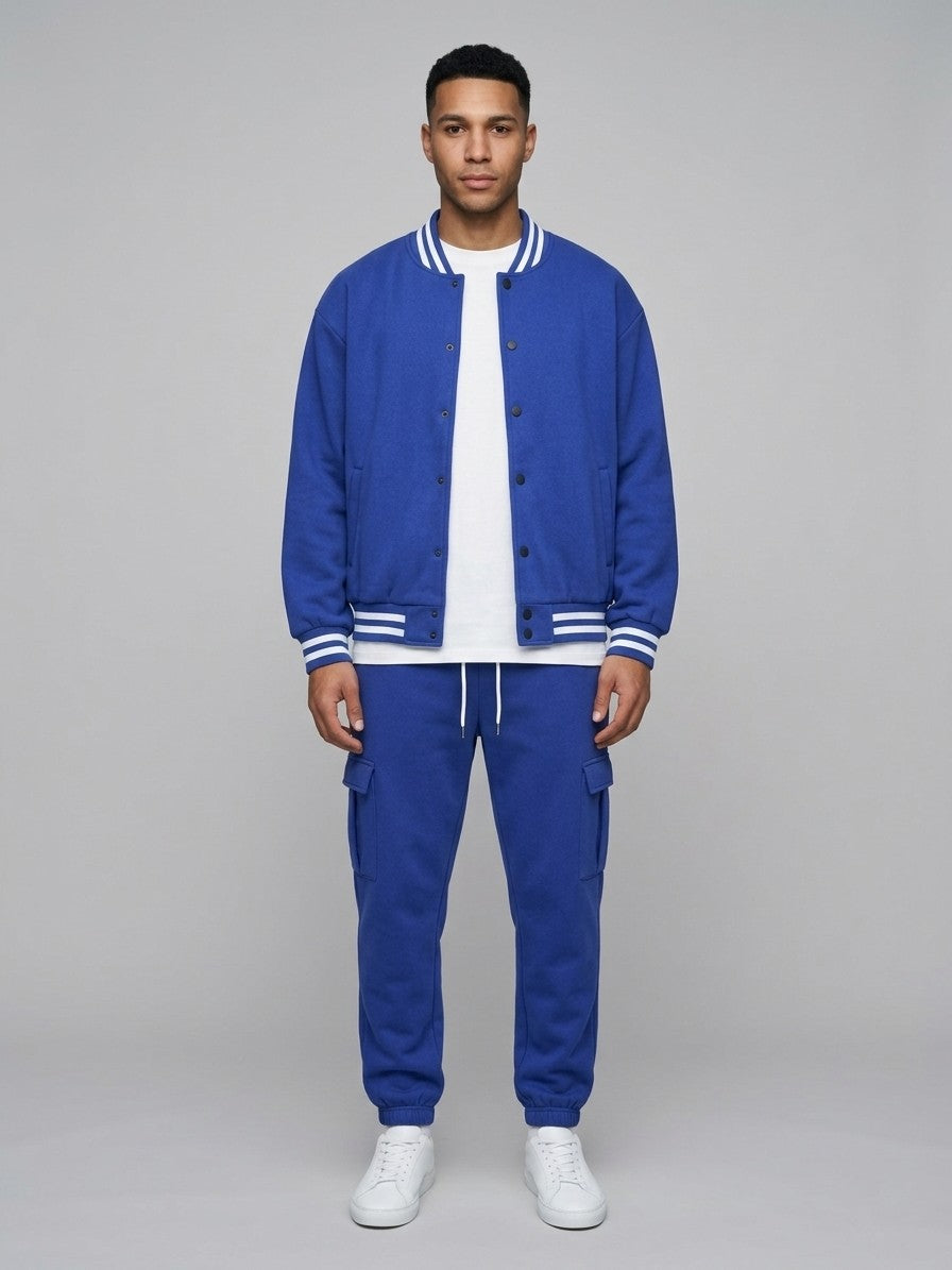 Schio Men's Varsity Jacket & Cargo Jogger Set — royalblue — fullfront