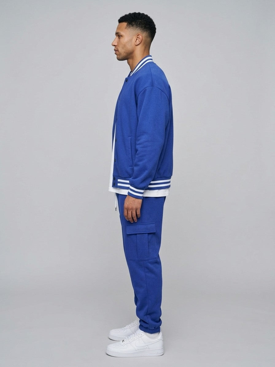 Schio Men's Varsity Jacket & Cargo Jogger Set — royalblue — fullside