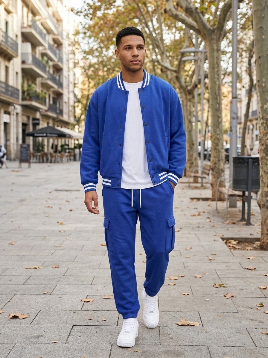 Schio Men's Varsity Jacket & Cargo Jogger Set — royalblue — lifestyle