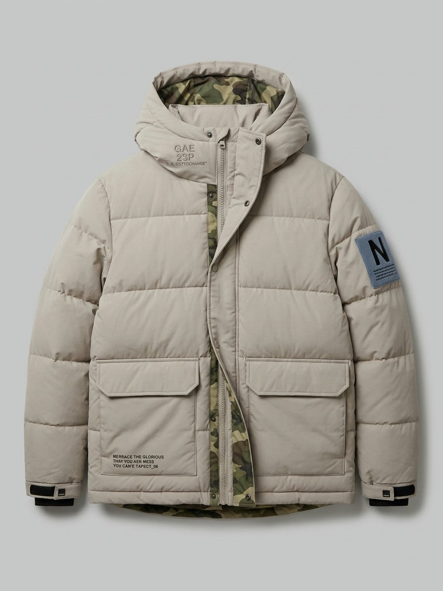 Sciacca Men's Camo-Lined Hooded Puffer Jacket — beige — packshot