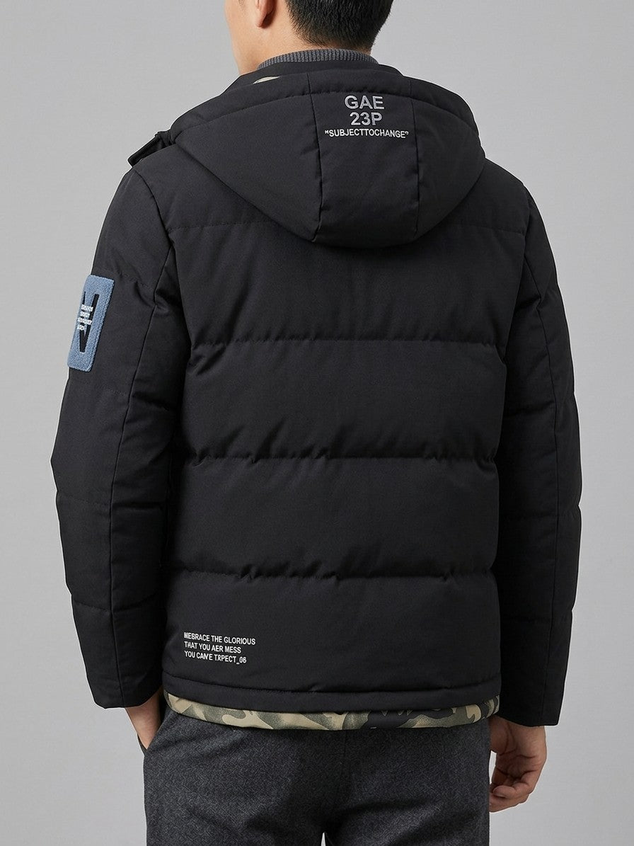 Sciacca Men's Camo-Lined Hooded Puffer Jacket — black — back