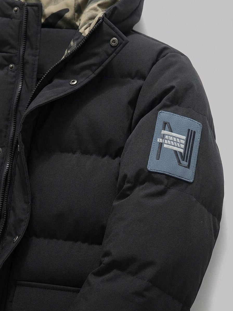 Sciacca Men's Camo-Lined Hooded Puffer Jacket — black — detail