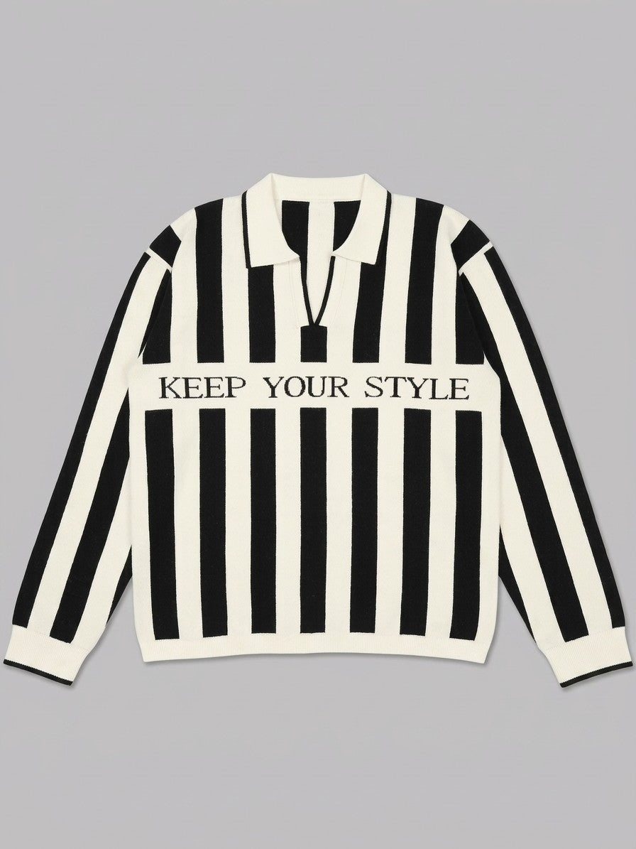 Scicli Men's Striped Johnny Collar Knit Polo — black — packshot
