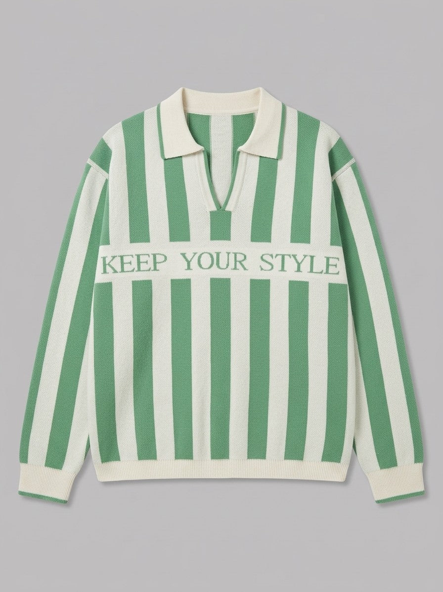 Scicli Men's Striped Johnny Collar Knit Polo — green — packshot