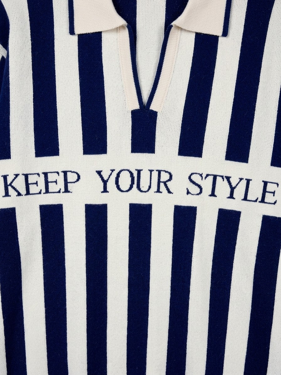 Scicli Men's Striped Johnny Collar Knit Polo — navy — detail-2