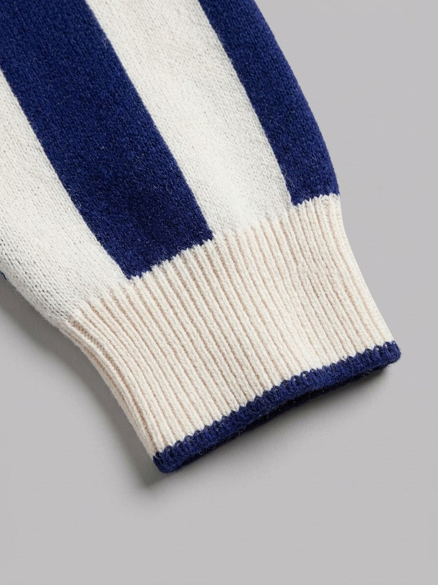 Scicli Men's Striped Johnny Collar Knit Polo — navy — detail-collar