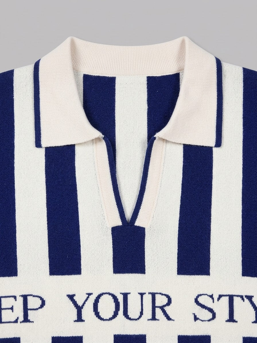Scicli Men's Striped Johnny Collar Knit Polo — navy — detail