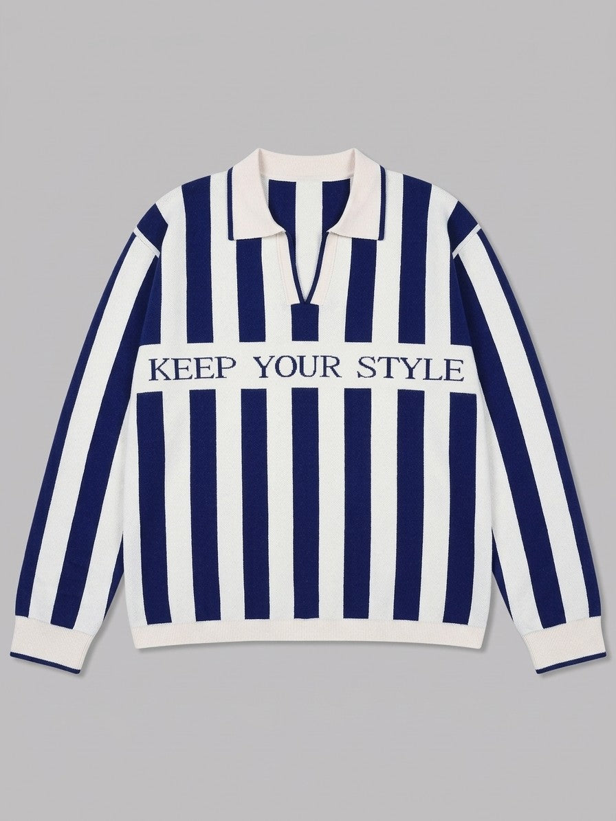 Scicli Men's Striped Johnny Collar Knit Polo — navy — packshot