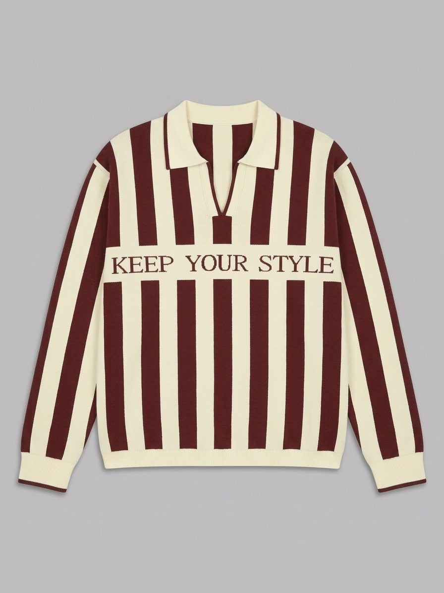 Scicli Men's Striped Johnny Collar Knit Polo — oxblood — packshot