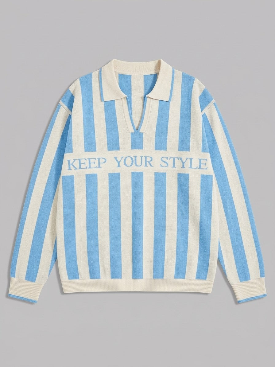Scicli Men's Striped Johnny Collar Knit Polo — skyblue — packshot