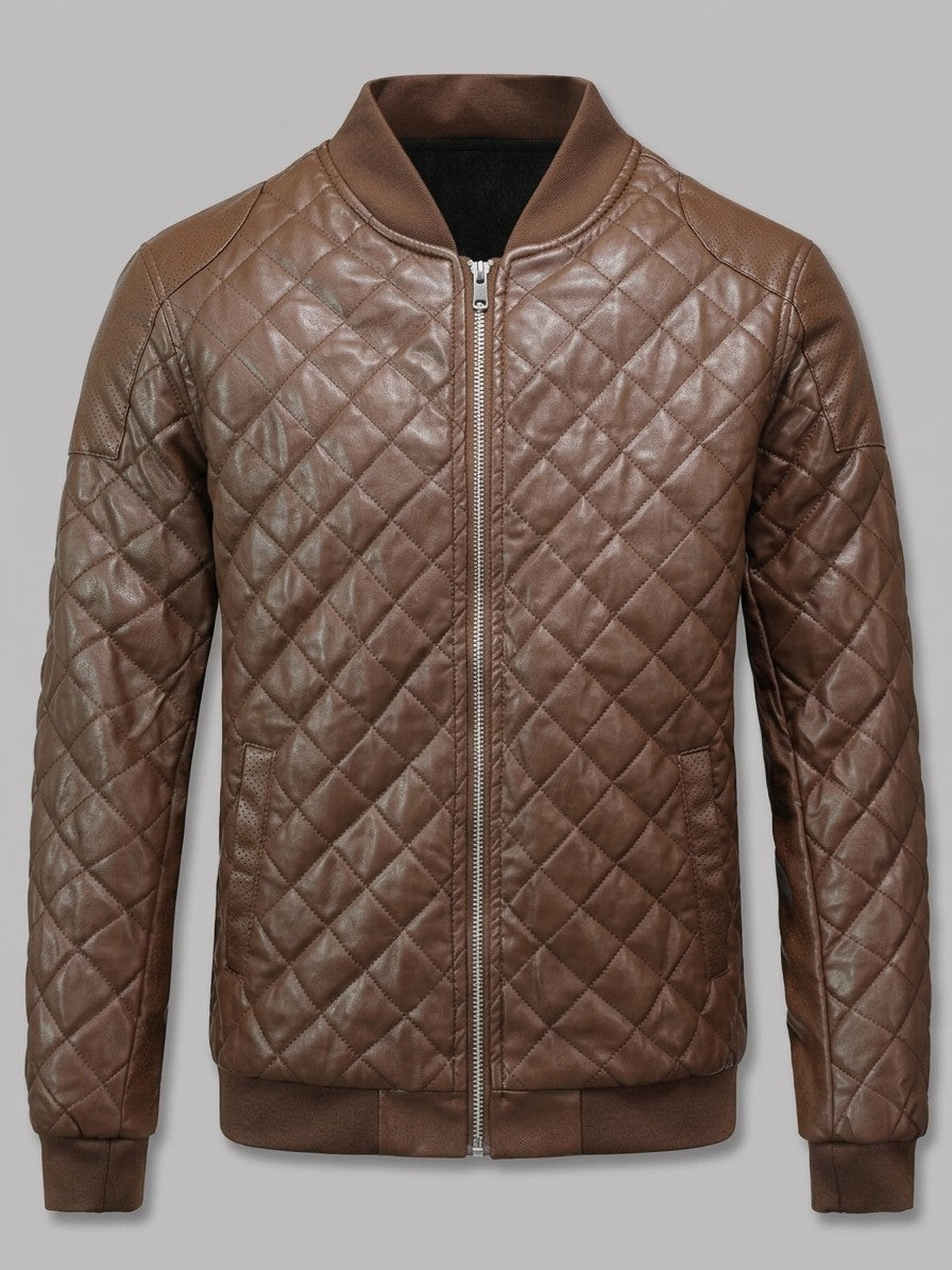 Scilla Men's Quilted Faux Leather Bomber Jacket — coffee — packshot