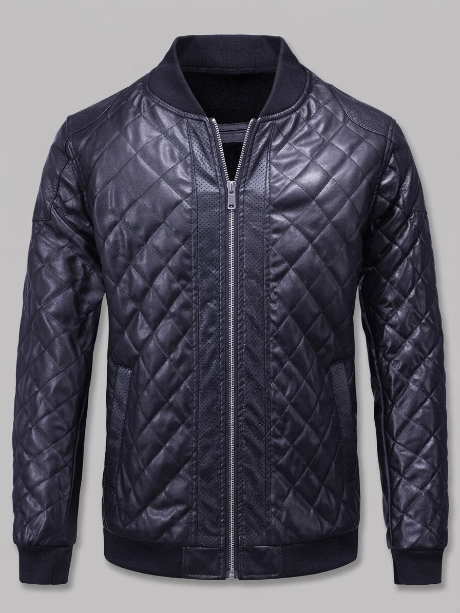 Scilla Men's Quilted Faux Leather Bomber Jacket — darkblue — packshot