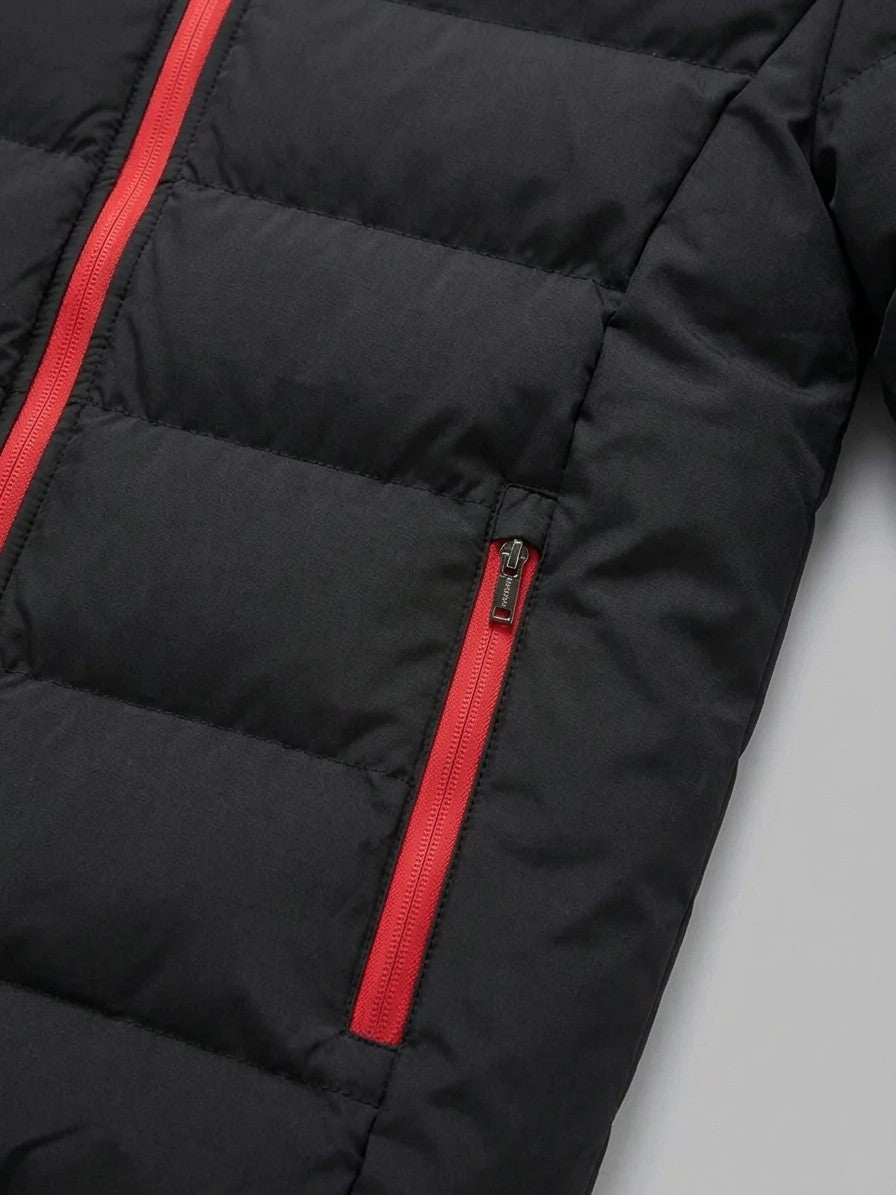 Senigallia Men's Check-Lined Hooded Puffer Jacket — black — detail