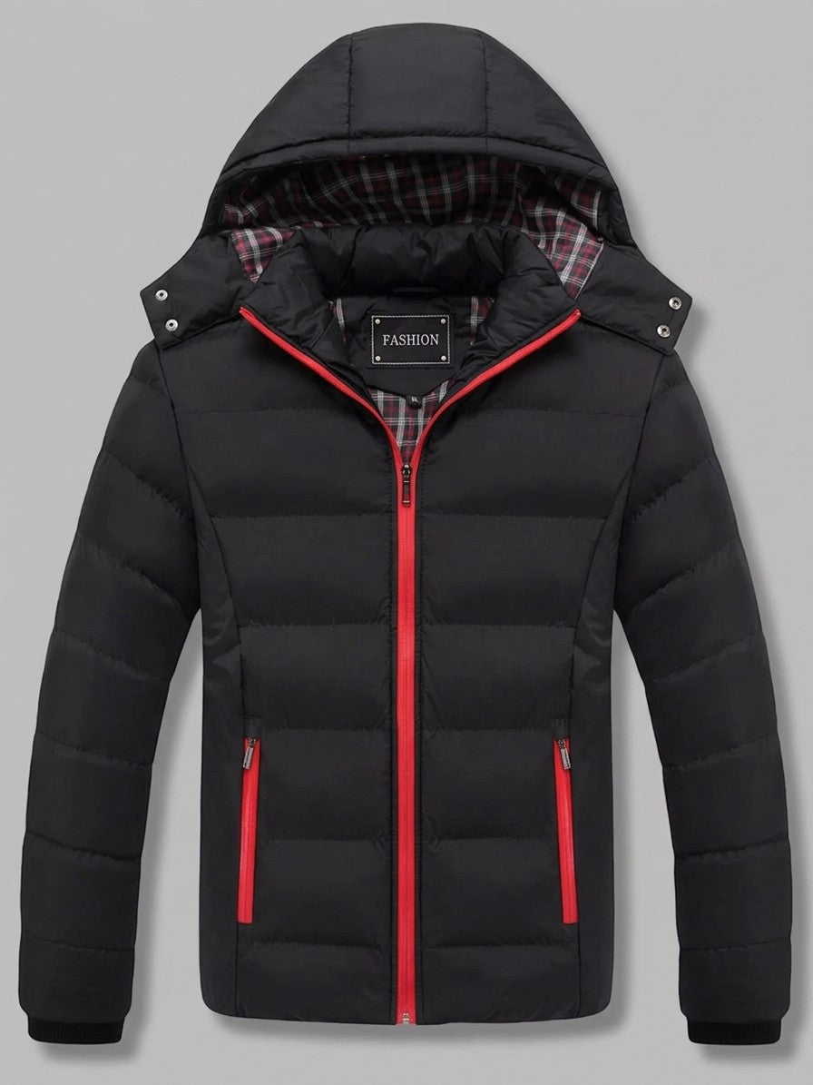 Senigallia Men's Check-Lined Hooded Puffer Jacket — black — packshot