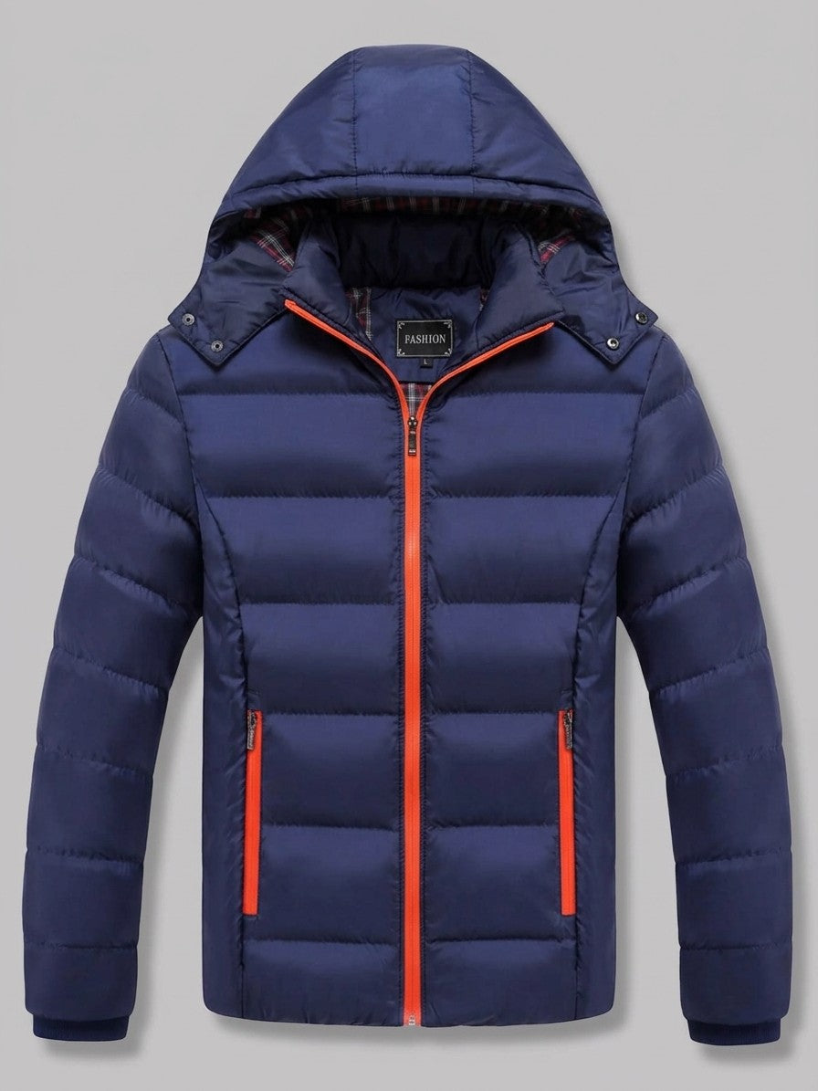 Senigallia Men's Check-Lined Hooded Puffer Jacket — darkblue — packshot
