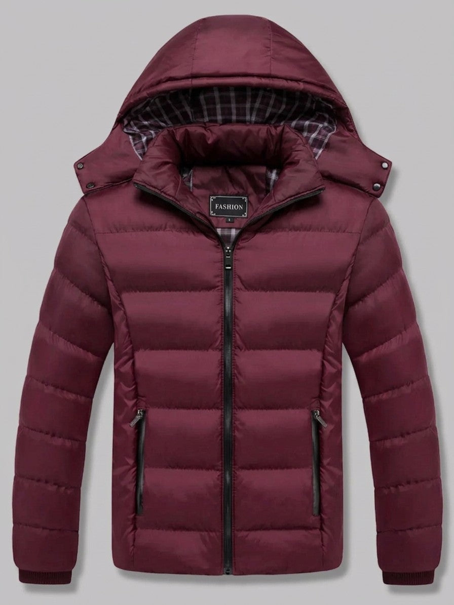 Senigallia Men's Check-Lined Hooded Puffer Jacket — winered — packshot