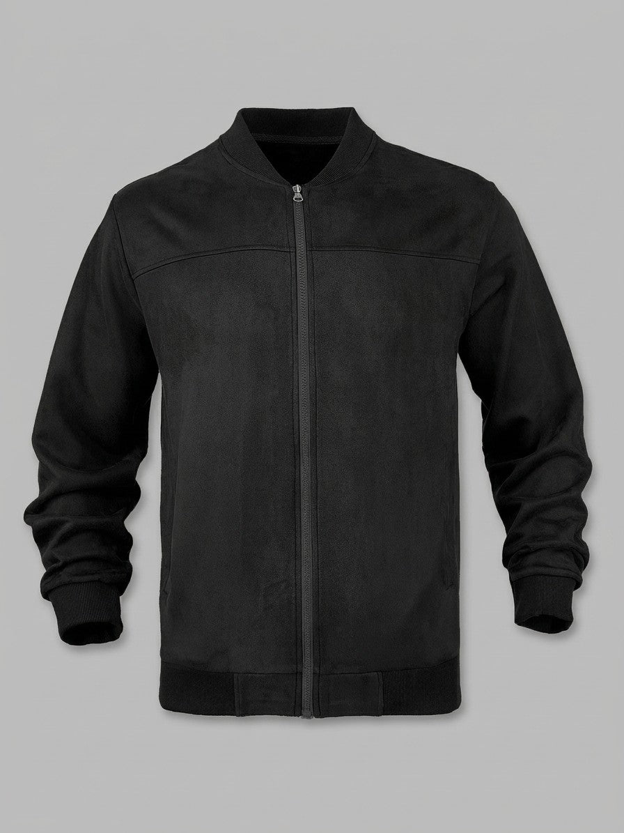Seregno Men's Yoke-Seam Faux Suede Bomber Jacket — black — packshot