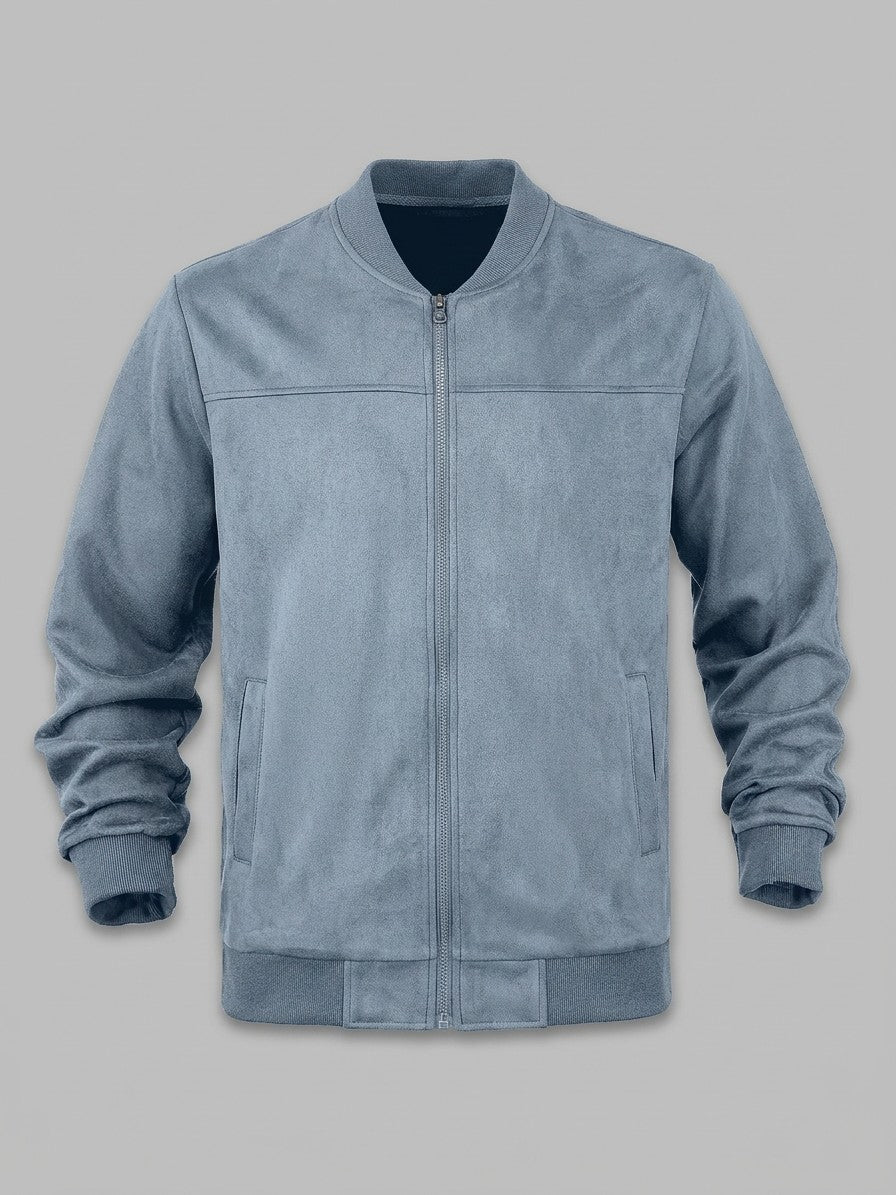 Seregno Men's Yoke-Seam Faux Suede Bomber Jacket — dustyblue — packshot