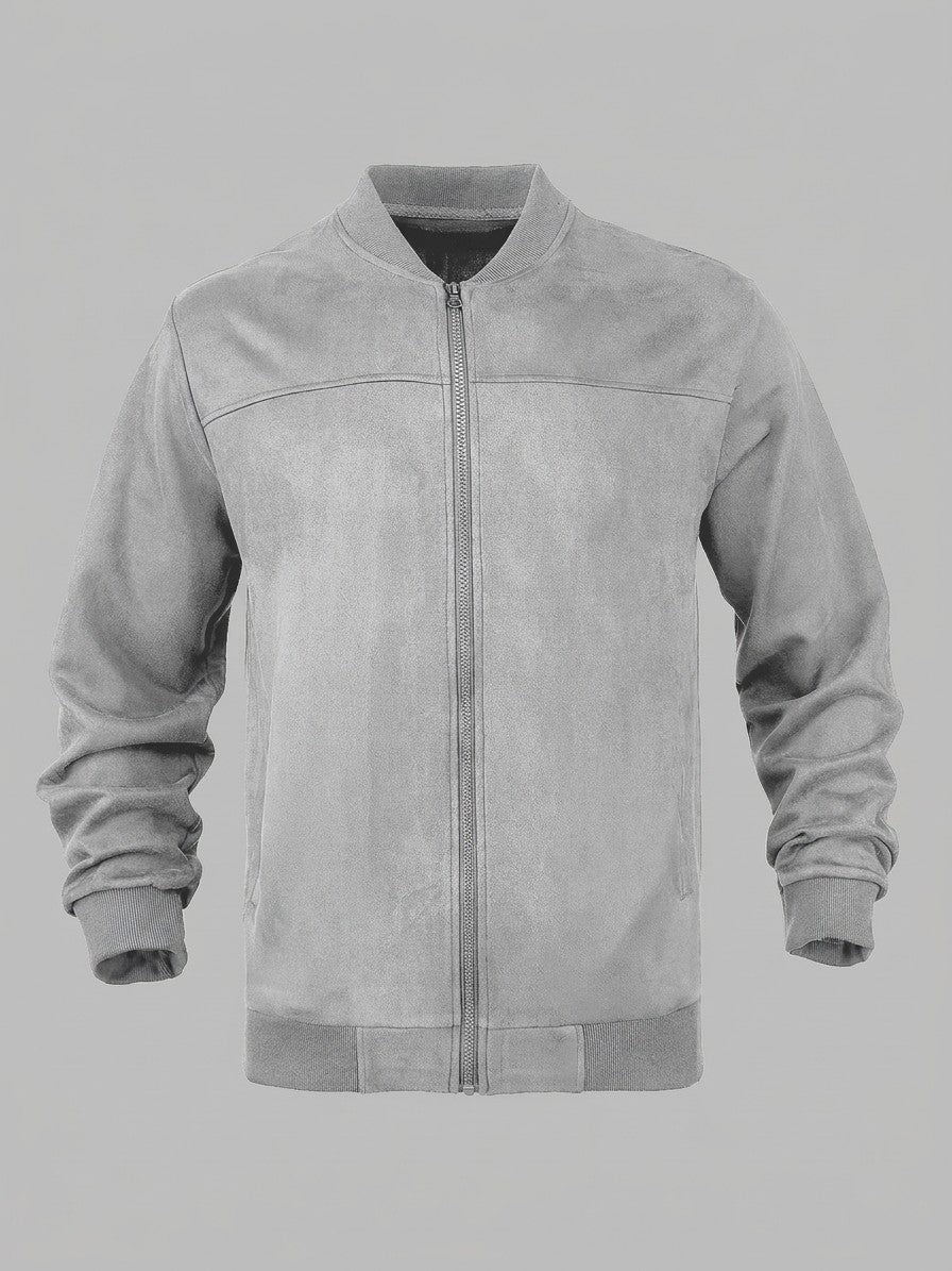 Seregno Men's Yoke-Seam Faux Suede Bomber Jacket — lightgrey — packshot