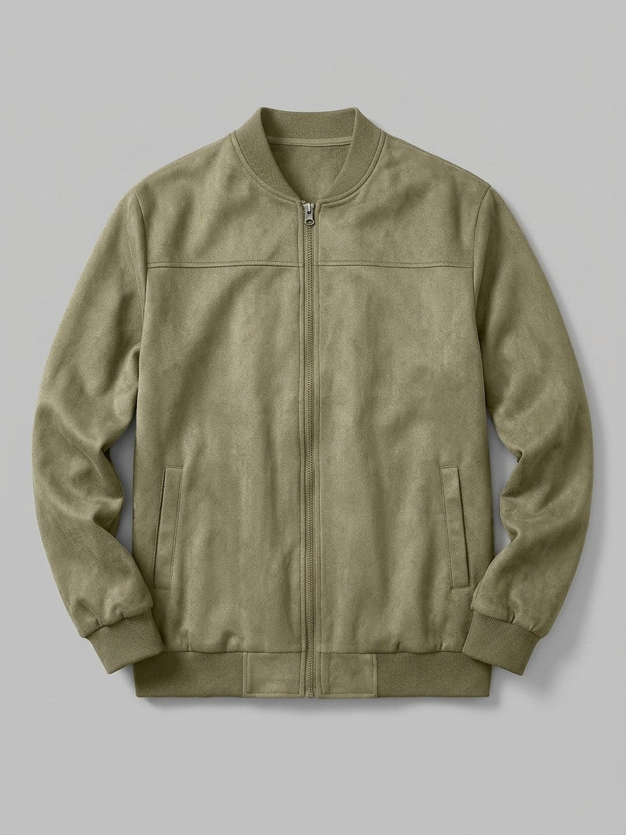 Seregno Men's Yoke-Seam Faux Suede Bomber Jacket — olivegreen — packshot