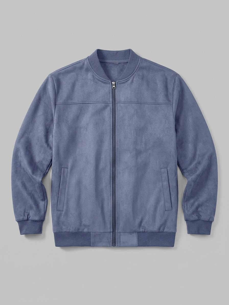 Seregno Men's Yoke-Seam Faux Suede Bomber Jacket — slateblue — packshot