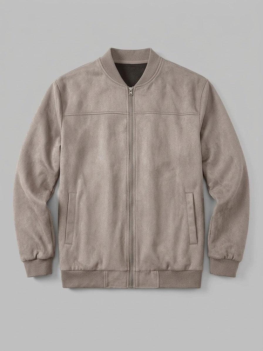 Seregno Men's Yoke-Seam Faux Suede Bomber Jacket — taupe — packshot