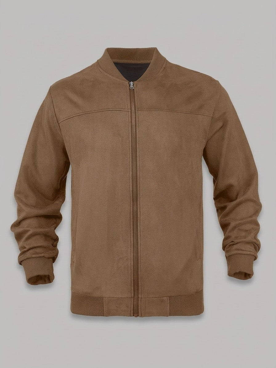 Seregno Men's Yoke-Seam Faux Suede Bomber Jacket — tobaccobrown — packshot