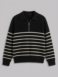 Sermide Men's Striped Zip-Collar Polo Sweater