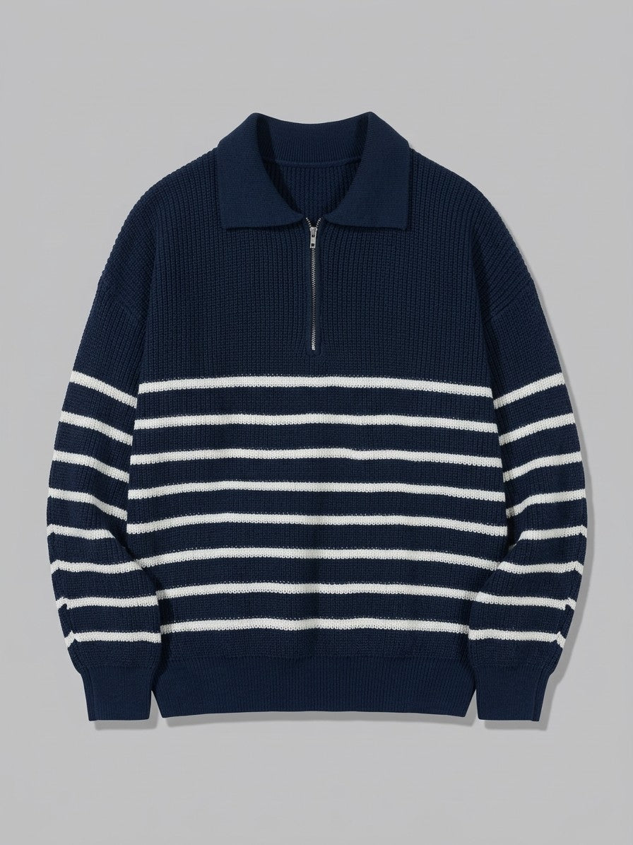 Sermide Men's Striped Zip-Collar Polo Sweater — navy — packshot