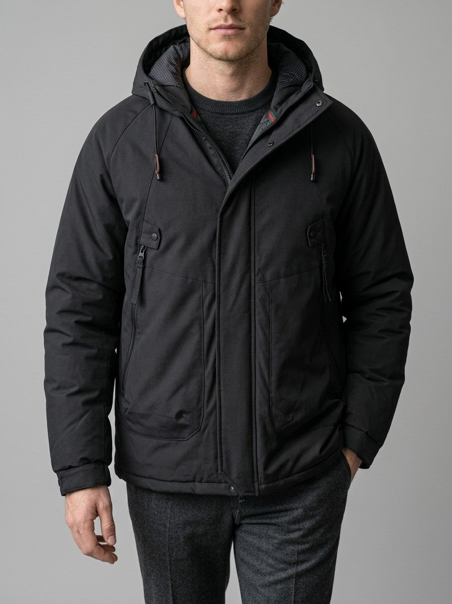 Sermoneta Men's Hooded Padded Parka — black — front