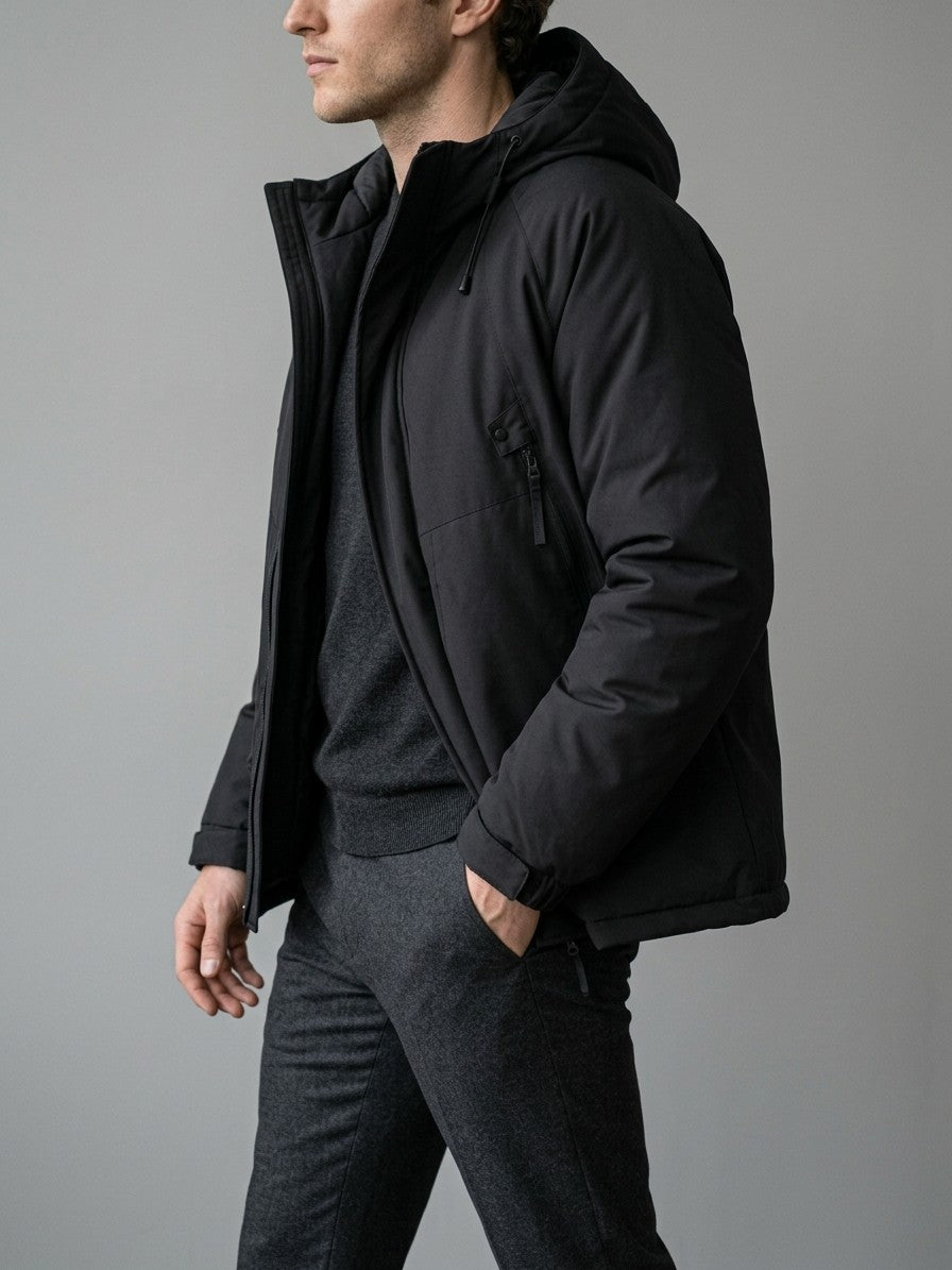 Sermoneta Men's Hooded Padded Parka — black — side