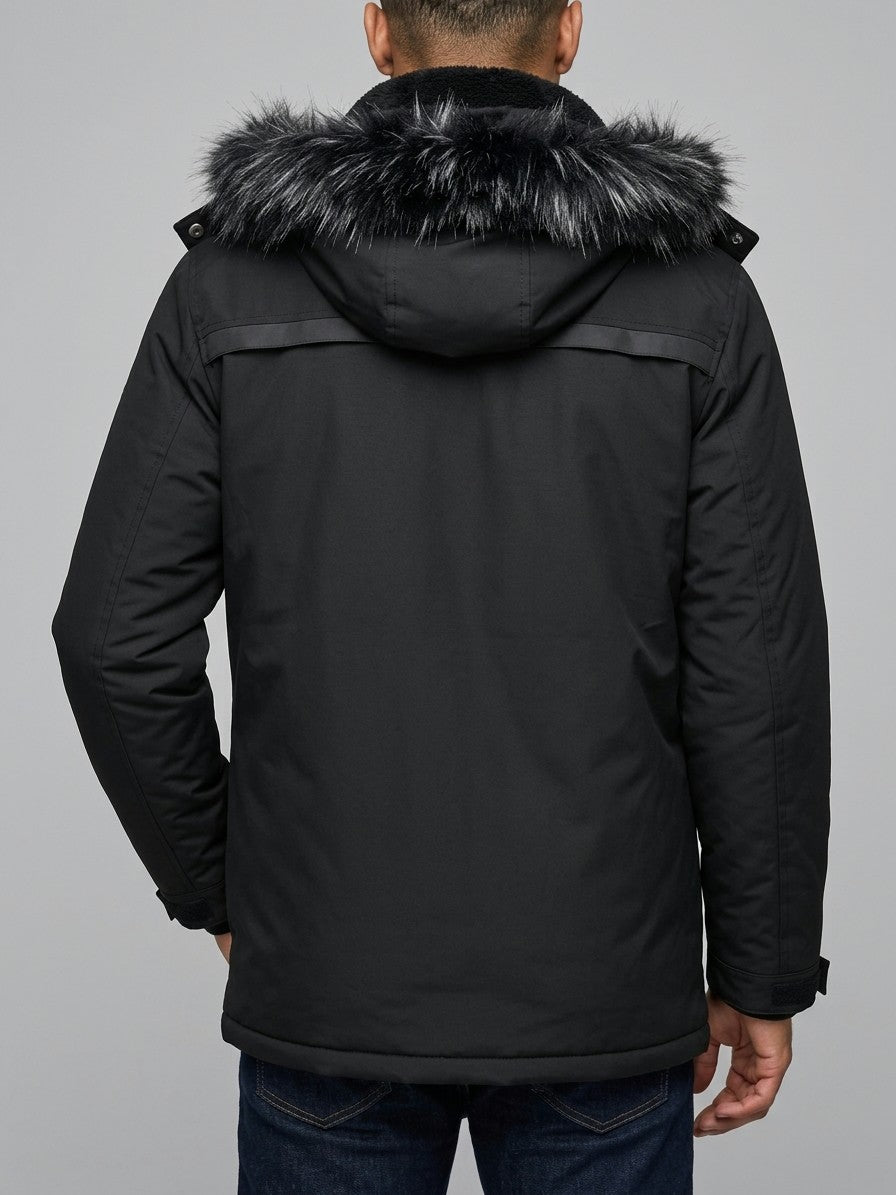 Sestri Men's Fur-Hooded Winter Parka — black — back