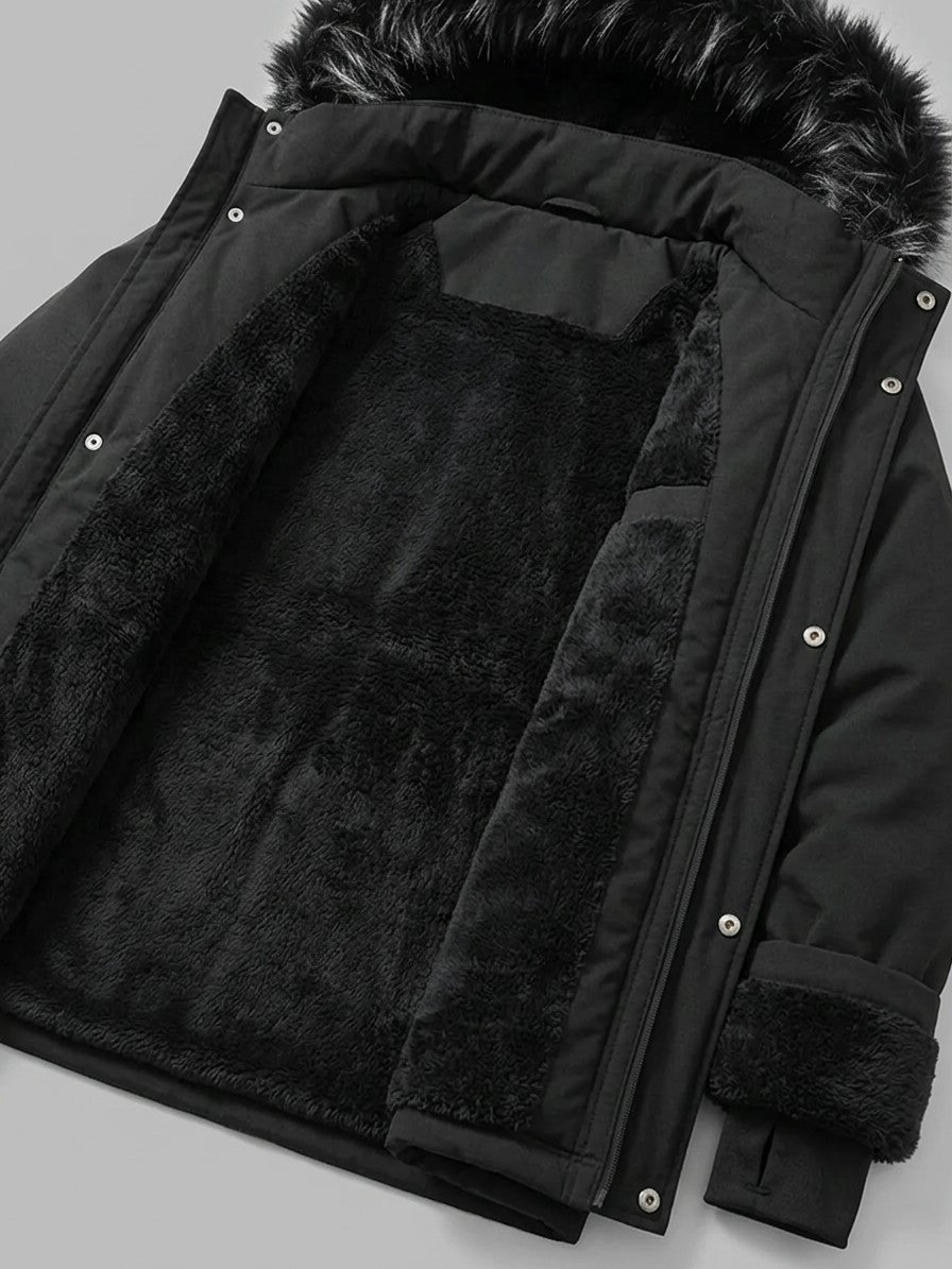 Sestri Men's Fur-Hooded Winter Parka — black — detail-collar