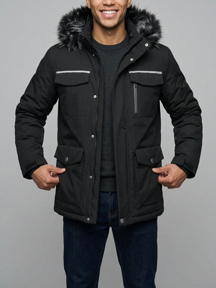 Sestri Men's Fur-Hooded Winter Parka — black — front