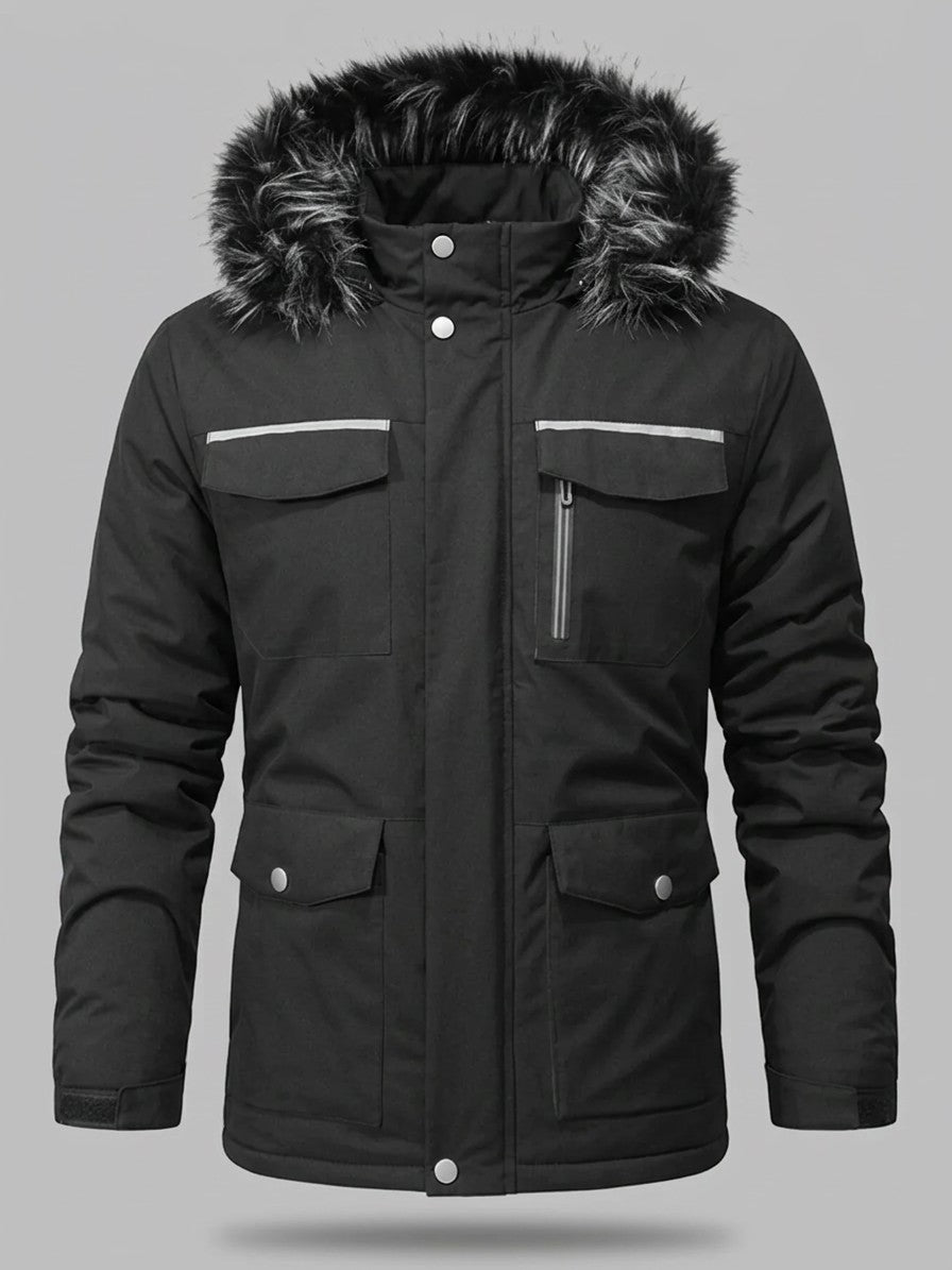 Sestri Men's Fur-Hooded Winter Parka — black — packshot