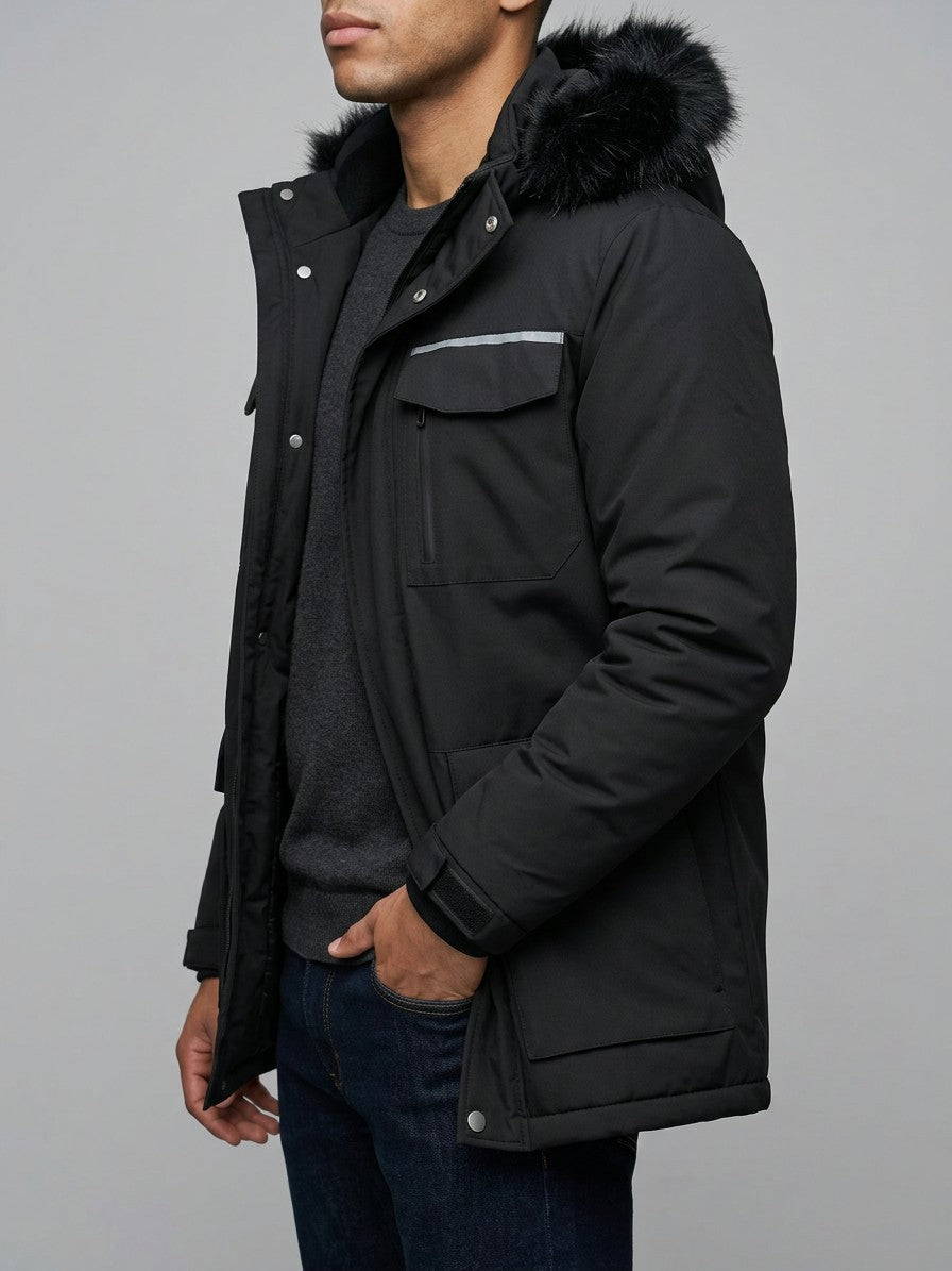 Sestri Men's Fur-Hooded Winter Parka — black — side