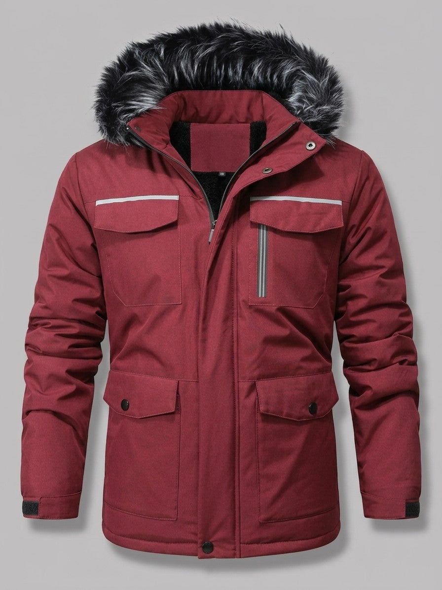 Sestri Men's Fur-Hooded Winter Parka — burgundy — packshot