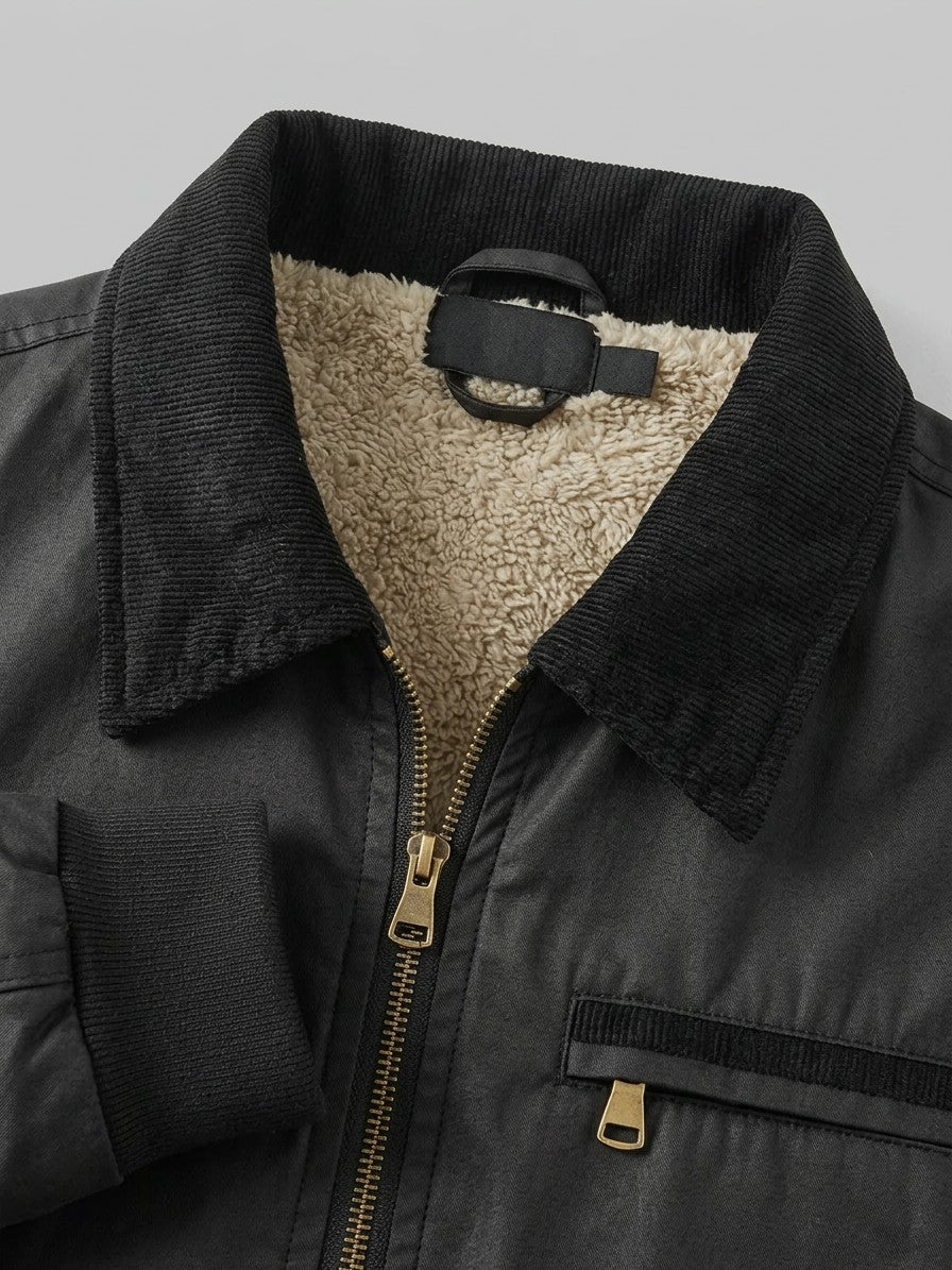 Sestriere Men's Sherpa-Lined Zip-Up Jacket — black — detail-collar