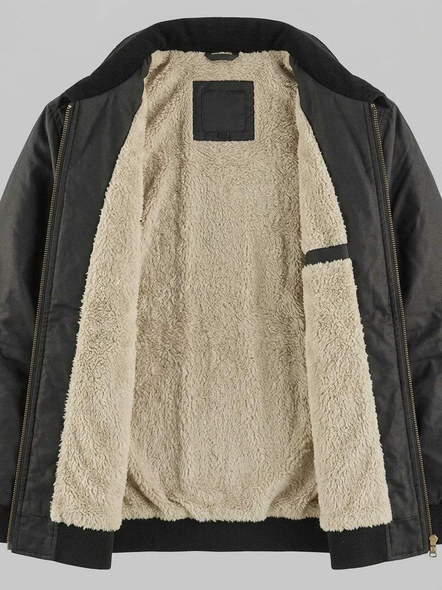 Sestriere Men's Sherpa-Lined Zip-Up Jacket — black — detail-lining