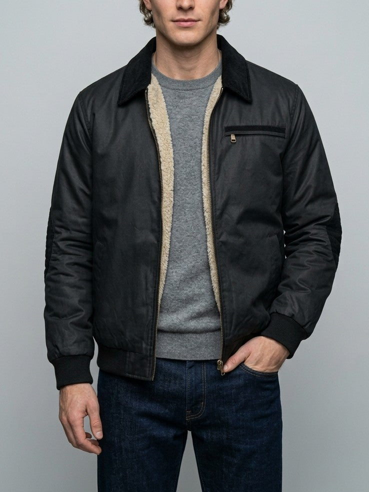 Sestriere Men's Sherpa-Lined Zip-Up Jacket — black — front