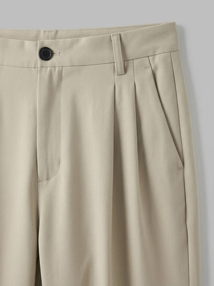 Siena Men's Pleated Tapered Trousers — khaki — detail-collar