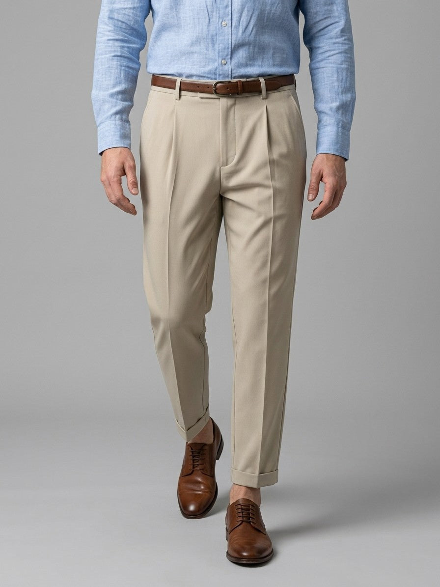 Siena Men's Pleated Tapered Trousers — khaki — front