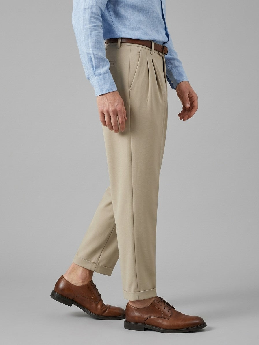 Siena Men's Pleated Tapered Trousers — khaki — side