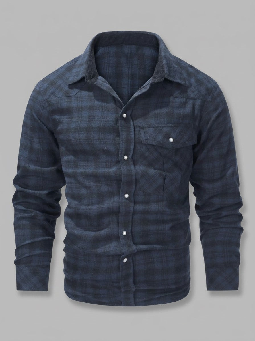 Siracusa Men's Vintage Plaid Western Shirt — dustyblue — packshot