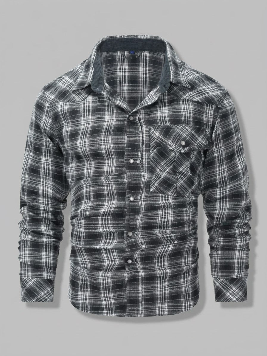 Siracusa Men's Vintage Plaid Western Shirt — gray — packshot