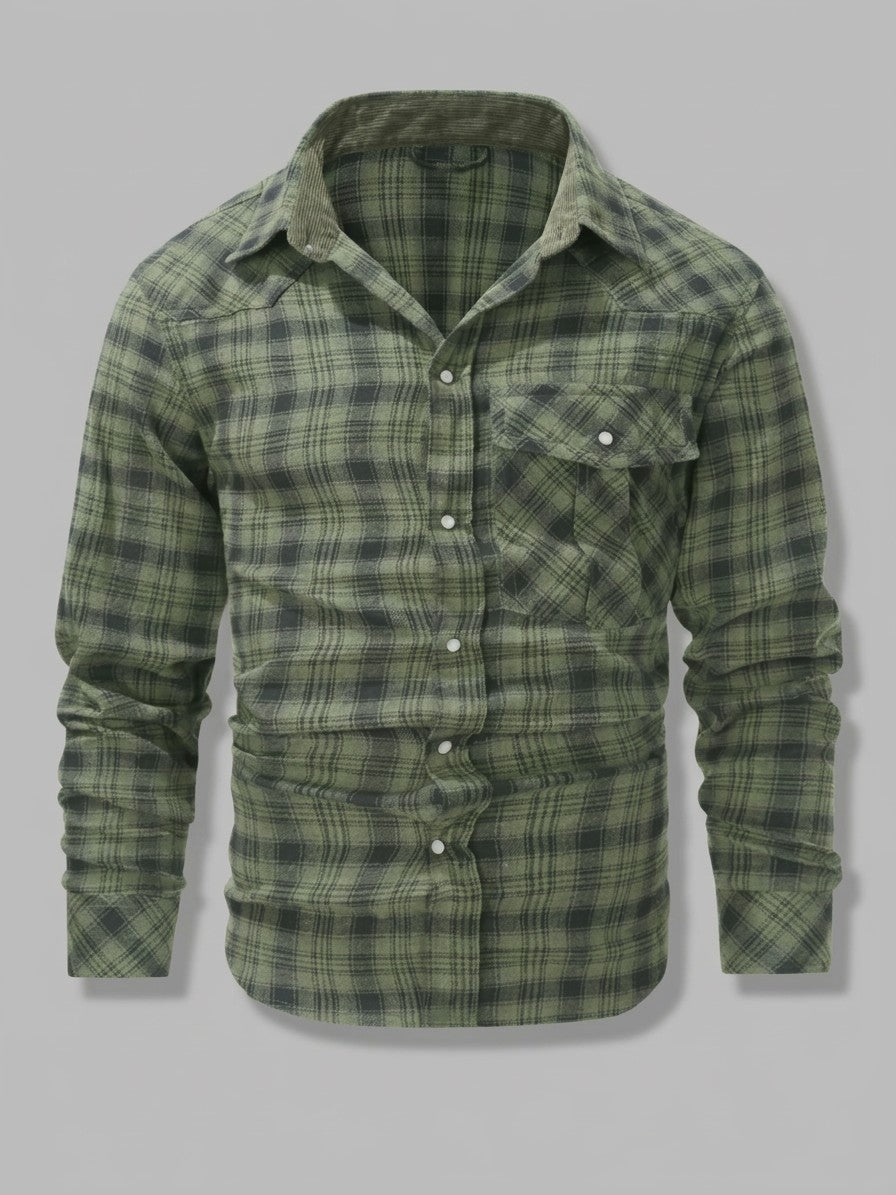 Siracusa Men's Vintage Plaid Western Shirt — green — packshot