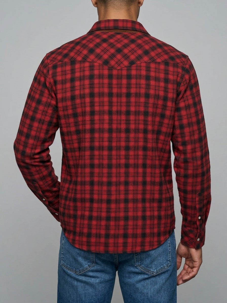 Siracusa Men's Vintage Plaid Western Shirt — red — back