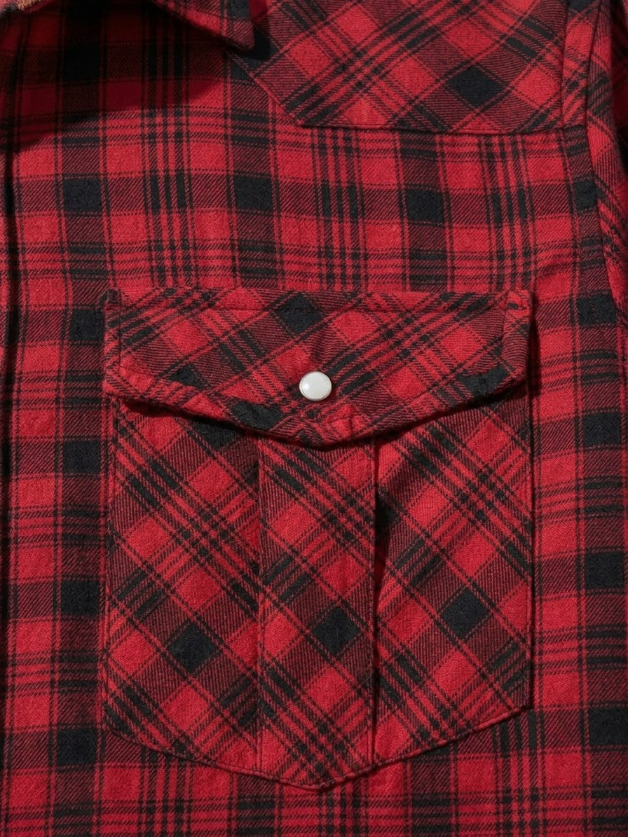 Siracusa Men's Vintage Plaid Western Shirt — red — detail-2