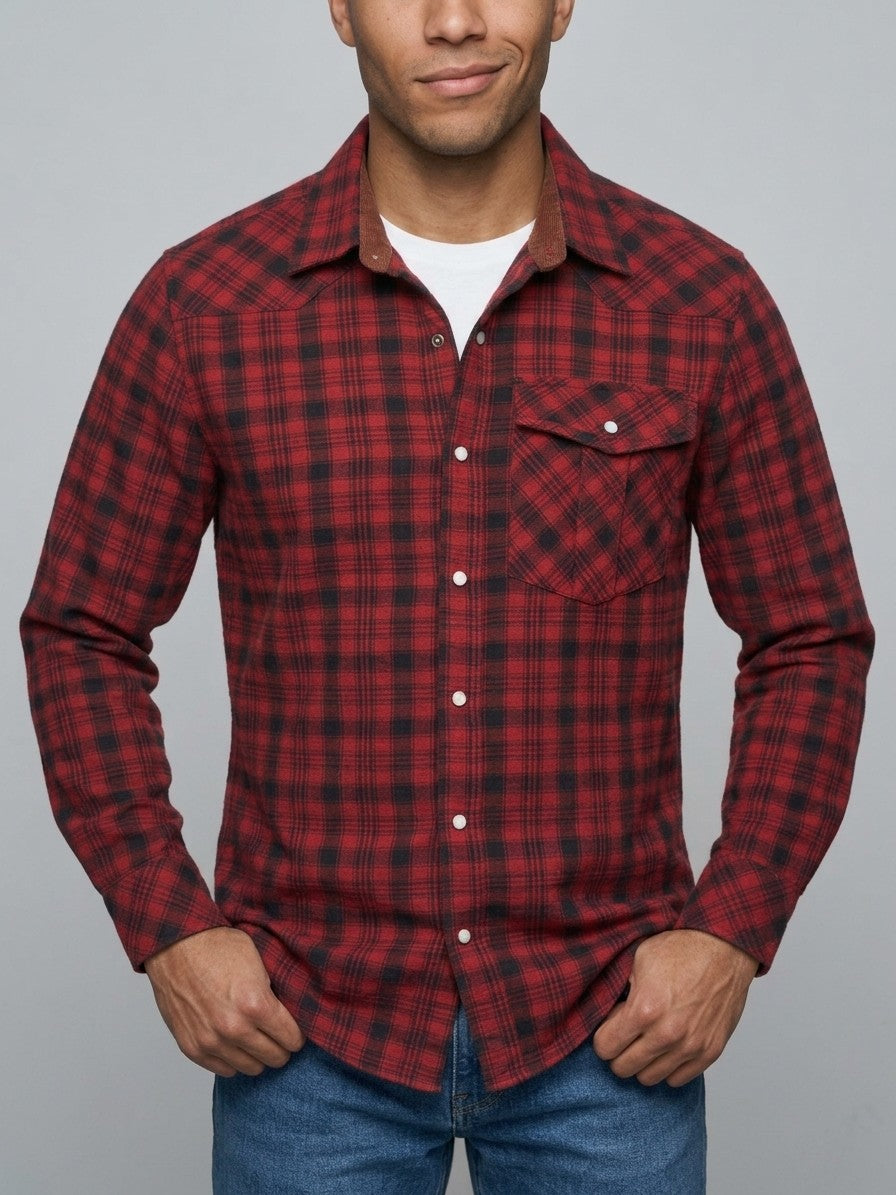 Siracusa Men's Vintage Plaid Western Shirt — red — front