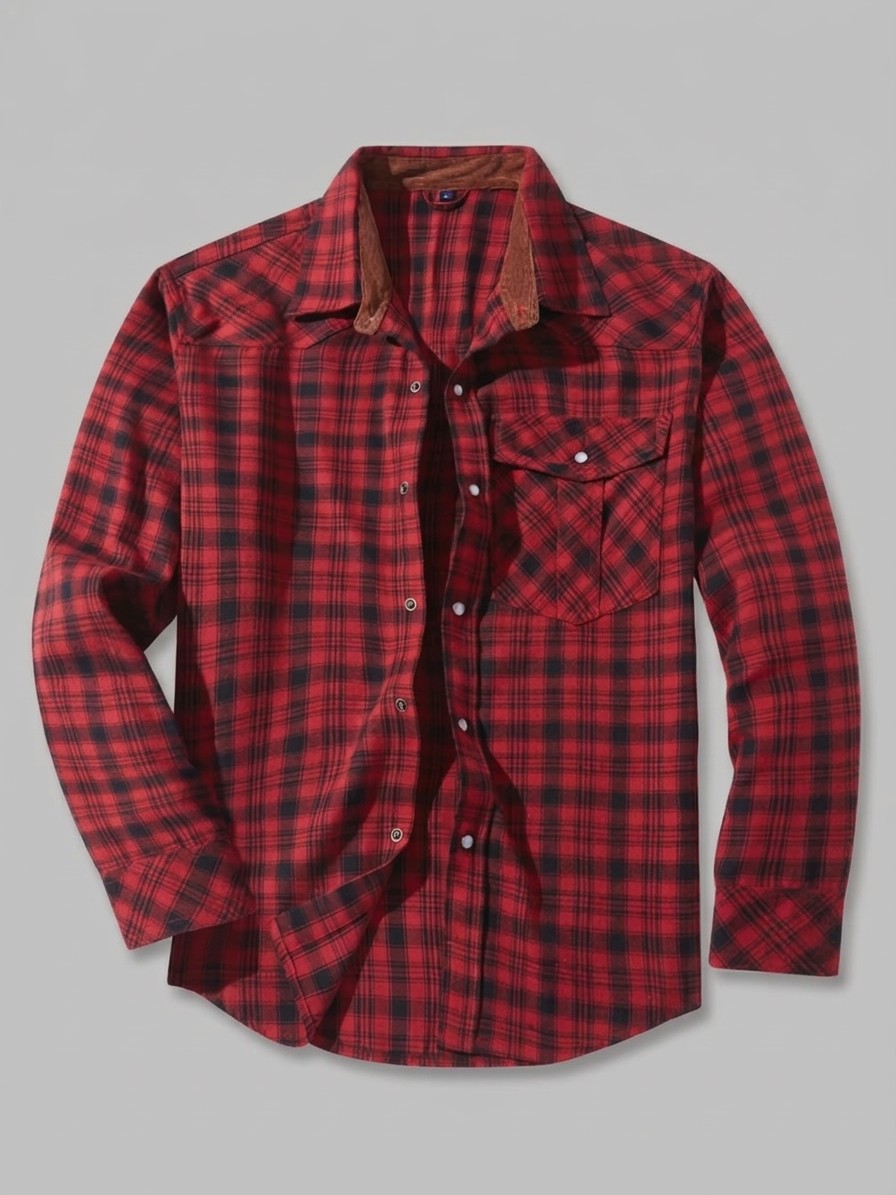 Siracusa Men's Vintage Plaid Western Shirt — red — packshot